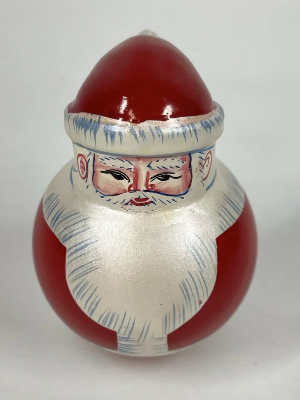 Vtg Roly Poly SANTA Figure Bell Chime Ringing Christmas Painted Folk Art Metal